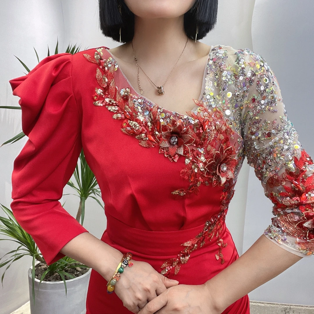 【美婆婆礼服私人定制】重工钉珠镶钻万针刺绣高贵奢华礼服包臀裙