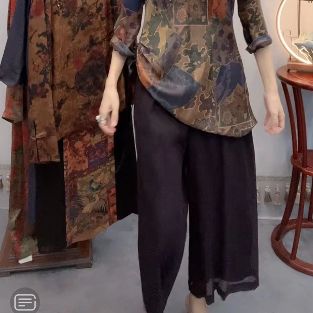 YIMEIXIU/依眉秀云纱顺纡直筒裤  H19069显瘦