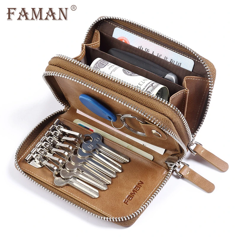 汽车钥匙包男士真皮2025新款双层拉链收纳包头层牛皮多功能锁匙包