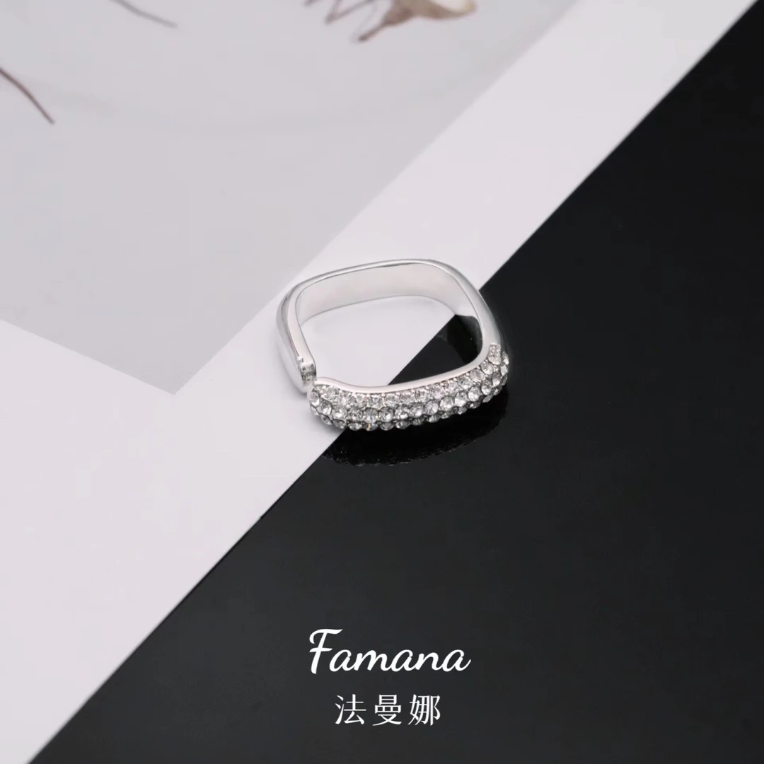 铜合金合成锆石戒指  新潮时尚方形开口戒指T734