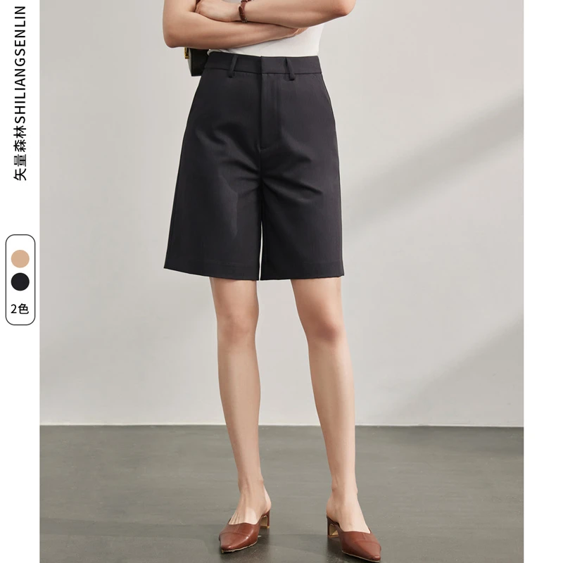 高腰百慕直筒西装中裤女夏季薄款宽松卡其色五分裤休闲显瘦短裤女