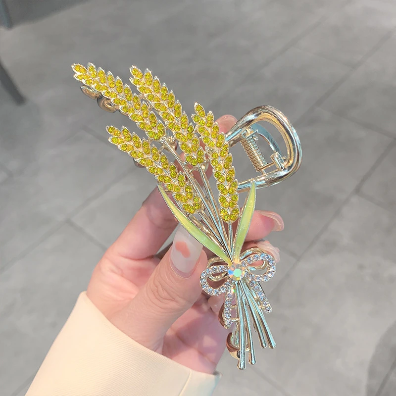 铜合金发饰 高档轻奢高级感金色麦穗发夹头饰后脑勺网红爆款发夹