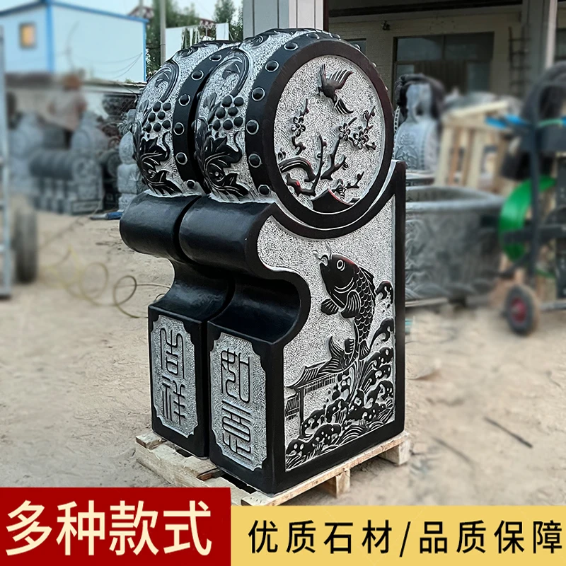 石雕青石门墩抱鼓石喜鹊登门鲤鱼门当石一对庭院门口装饰摆件