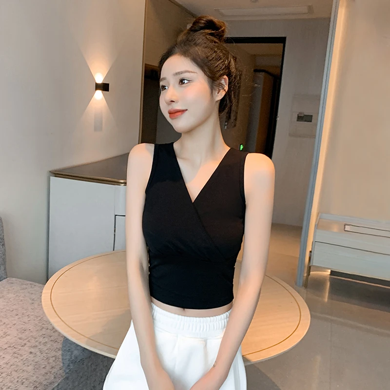 黑色短款吊带背心女夏季外穿新款打底内搭无袖性感V领设计感上衣