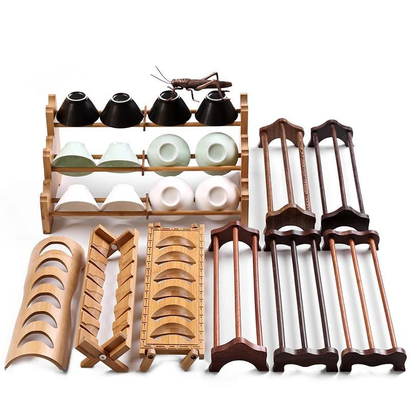 黑檀木茶杯收纳架单层实木晾杯架杯子置物架茶具沥水杯托茶道配件