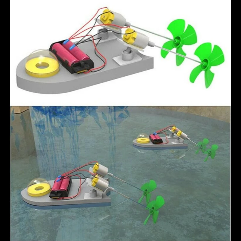 乘风号空气动力快艇 双翼螺旋桨明轮船DIY科学小制作实验套装微型