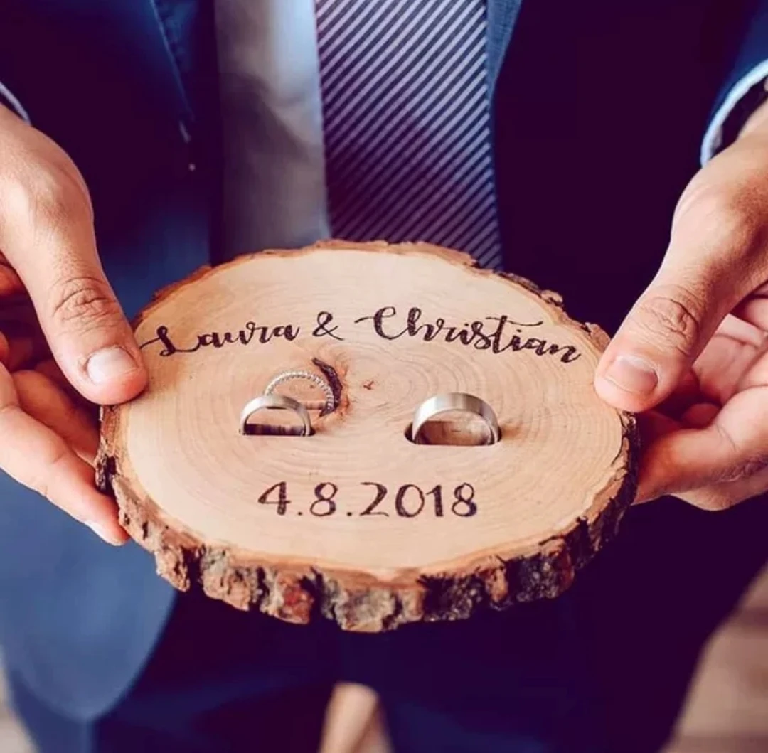 定制原木创意对戒盒求婚仪式戒指盒婚礼森系实木戒枕交换首饰托盘