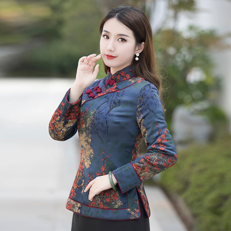 如意风旗袍上衣女国风加厚保暖唐装冬季民族风修身显瘦棉服R676