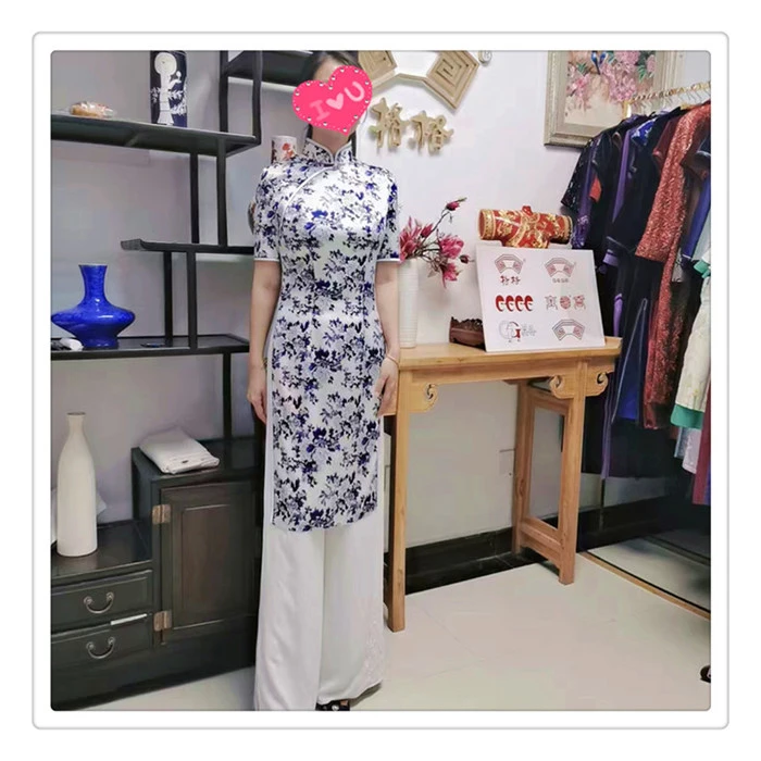 格格品牌  弹力蚕丝缎高开衩中长旗袍 G82CC020001