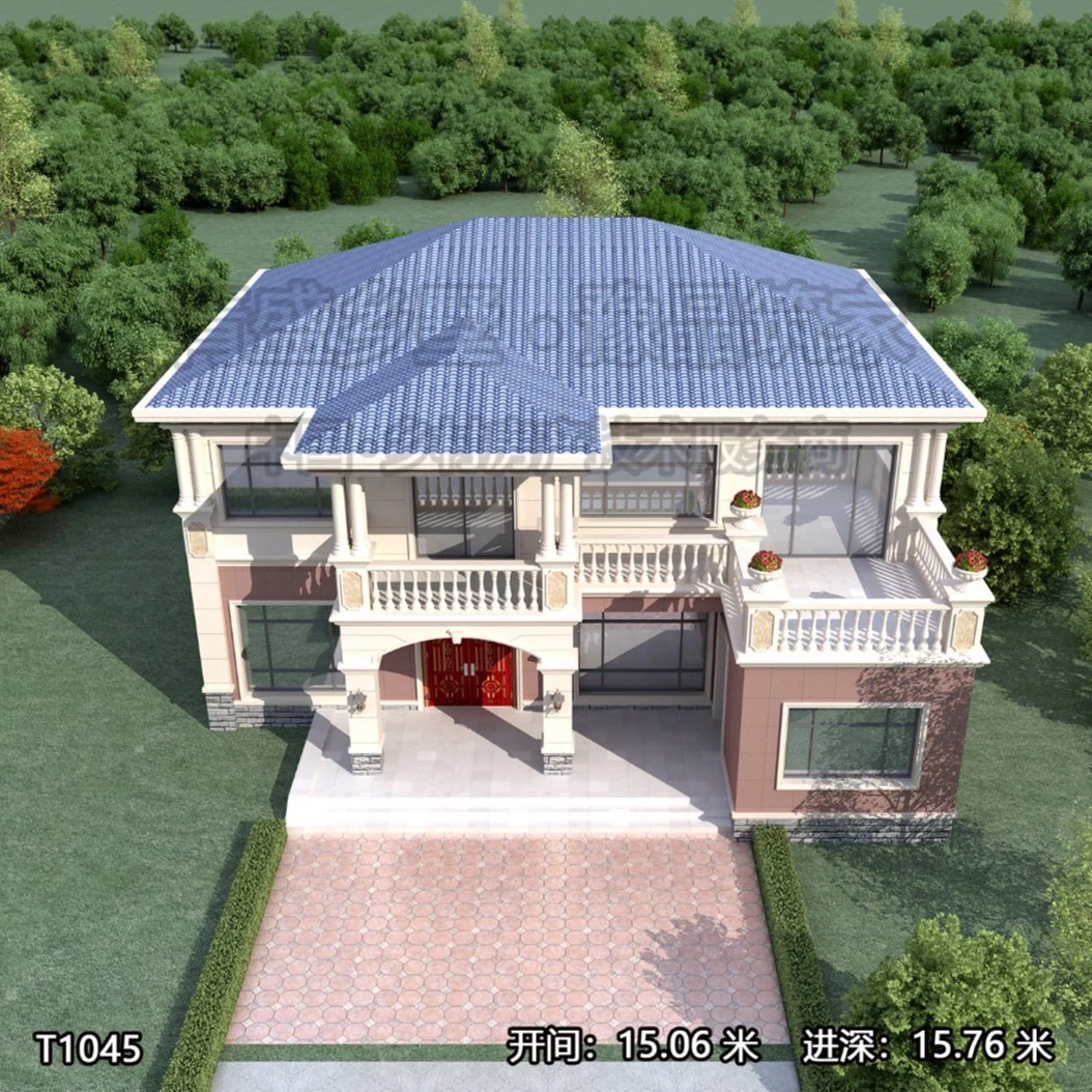 15.06*15.76  两层简欧带偏房带露台别墅图纸 T1045