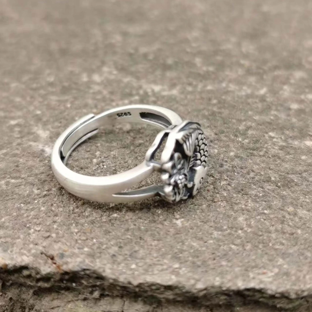 合成锆石戒指 布衣分享 JZ04281  锦鲤莲花活口戒指手工时尚