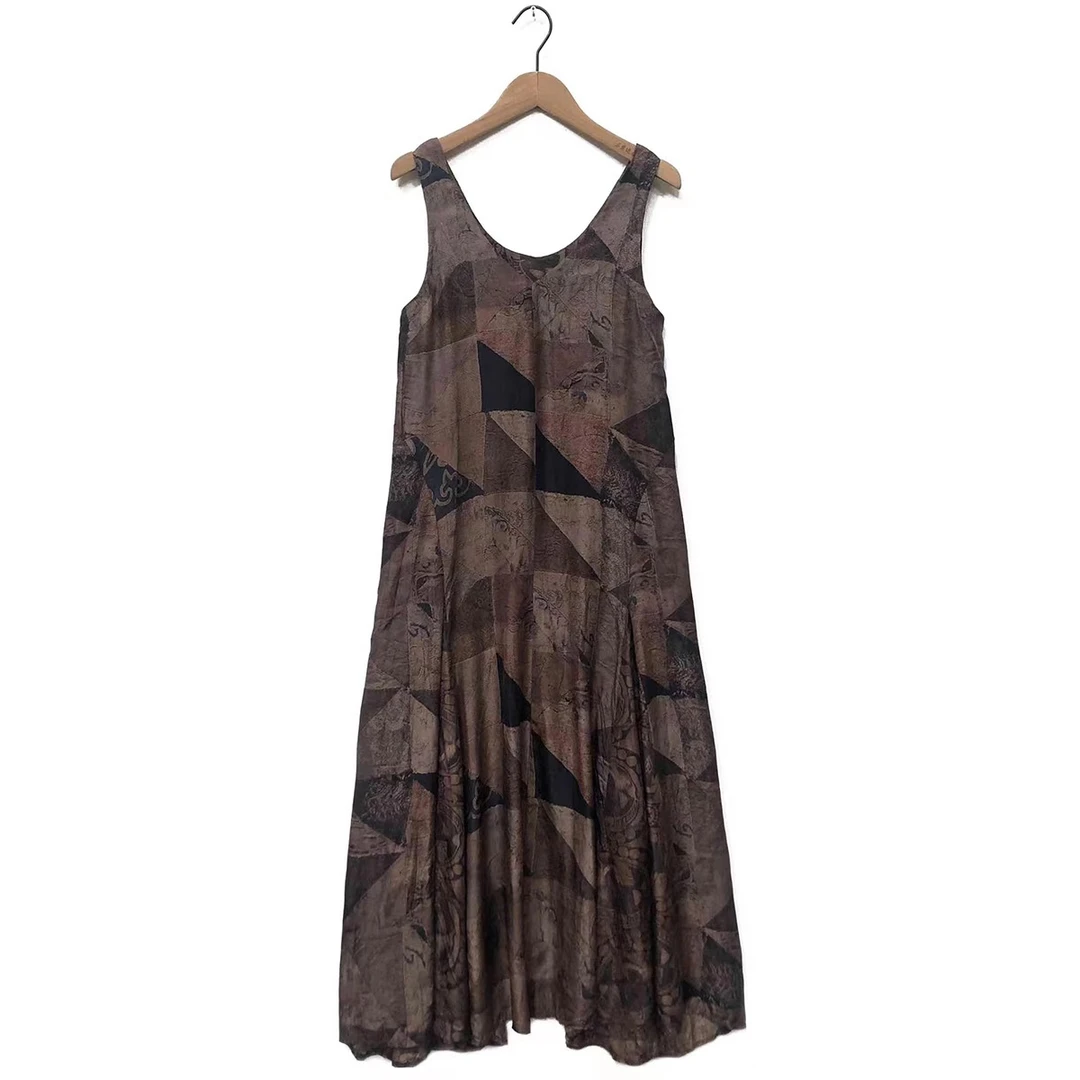 【7折款】左岸迷香 SS5006 布衣分享 植物染桧彩丝质吊带连衣裙气质