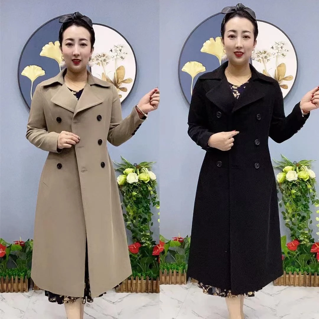 2073 大翻领双排大扣时尚修身显瘦百搭女装,风衣外套,110衣长