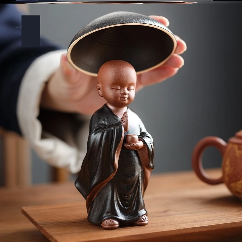 悟道小和尚摆设禅心功夫茶具斗笠泡茶神器茶叶过滤网配件创意家用