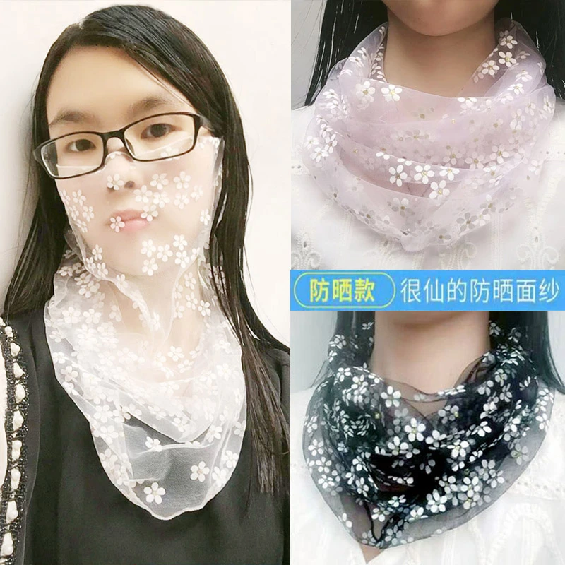 网红套头围脖夏季薄款防晒面罩遮脸护颈百搭挂耳面纱套脖套小丝巾