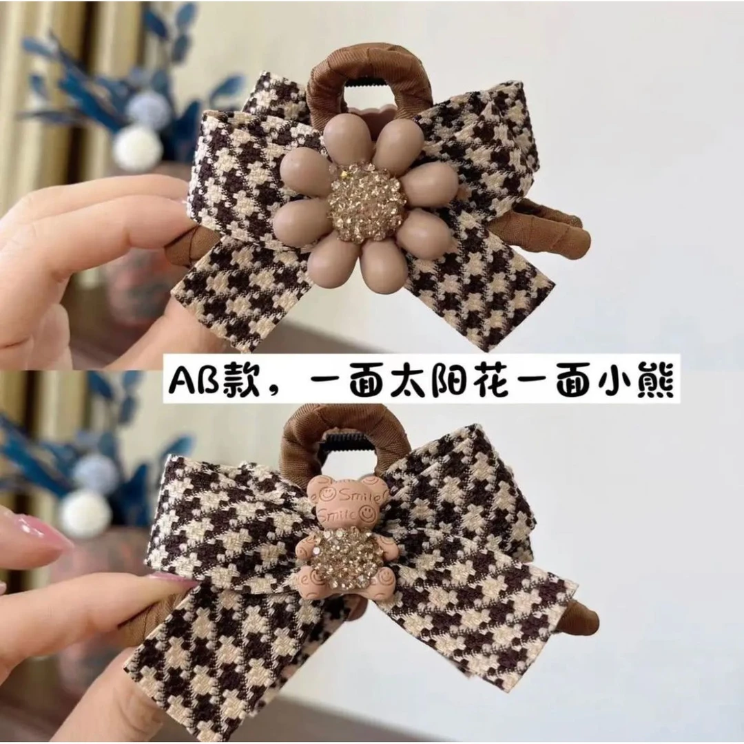 哈韩宅物哈韩宅物千鸟格卡通小熊花朵蝴蝶结