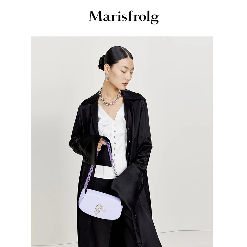 Marisfrolg玛丝菲尔撞色连衣裙百搭复古设计师休闲黑色时尚女士