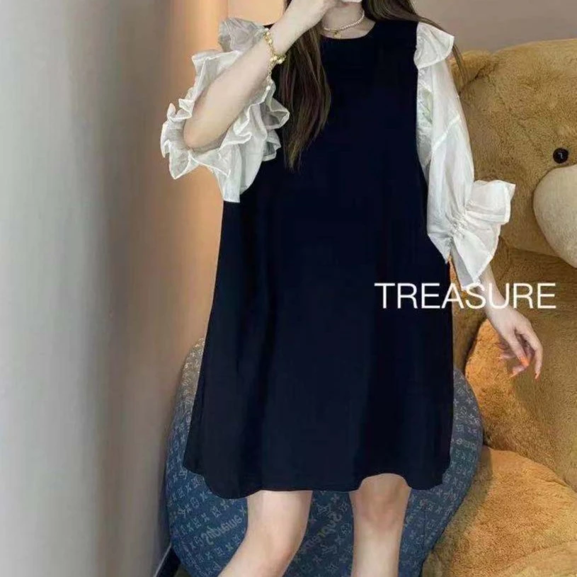 【MISS BEAR DESIGN】圆领荷叶袖拼接长T