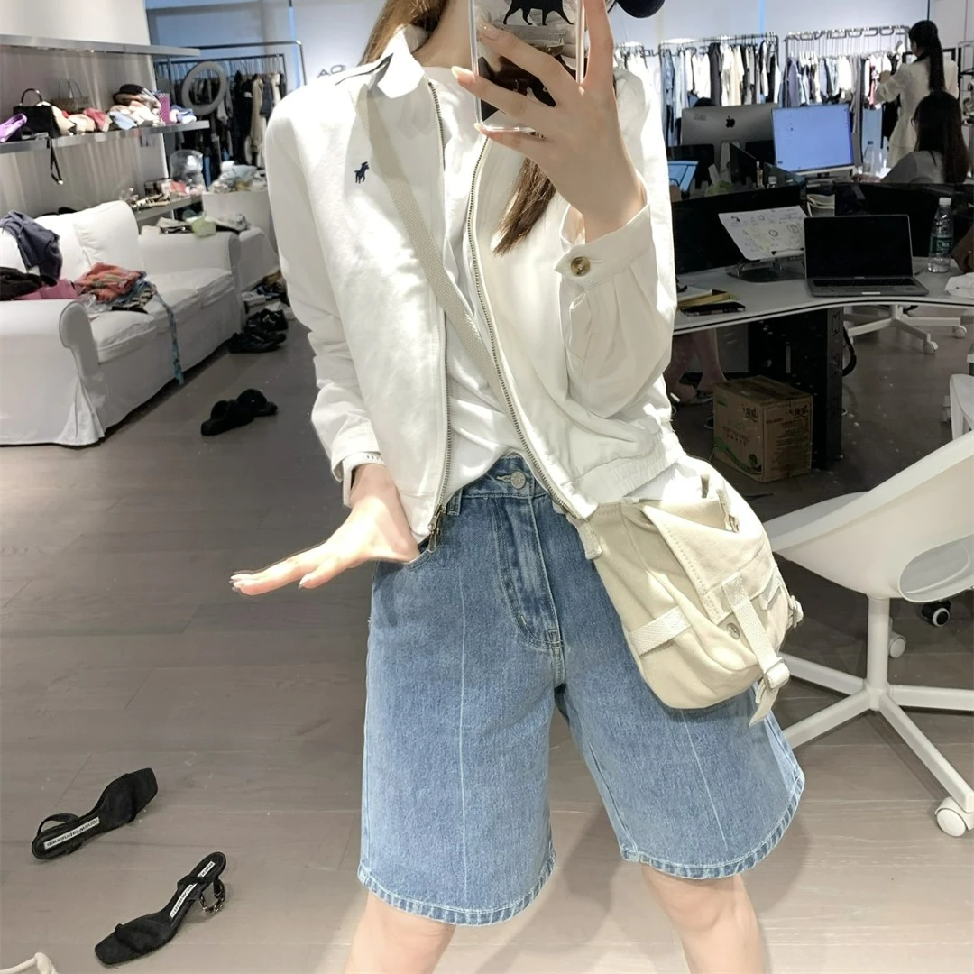 ROMI STUDIO夏季炸街百搭高腰牛仔裤休闲中裤显瘦五分裤 ME062