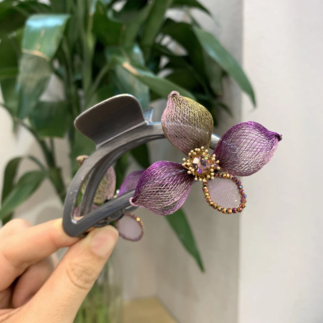 简约通勤气质手工三瓣花铜丝双面月牙抓夹后脑勺高级大号鲨鱼发夹