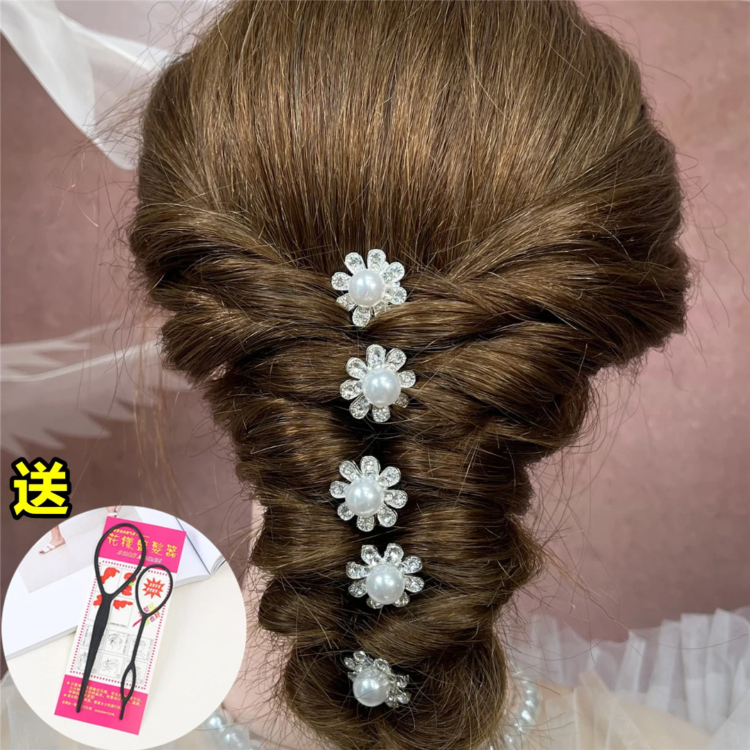 铁合金合成锆石发饰 新款珠光插针~送拉发器