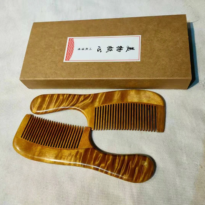 金丝楠四川阴沉木乌木枯木雕花水波纹家用梳子