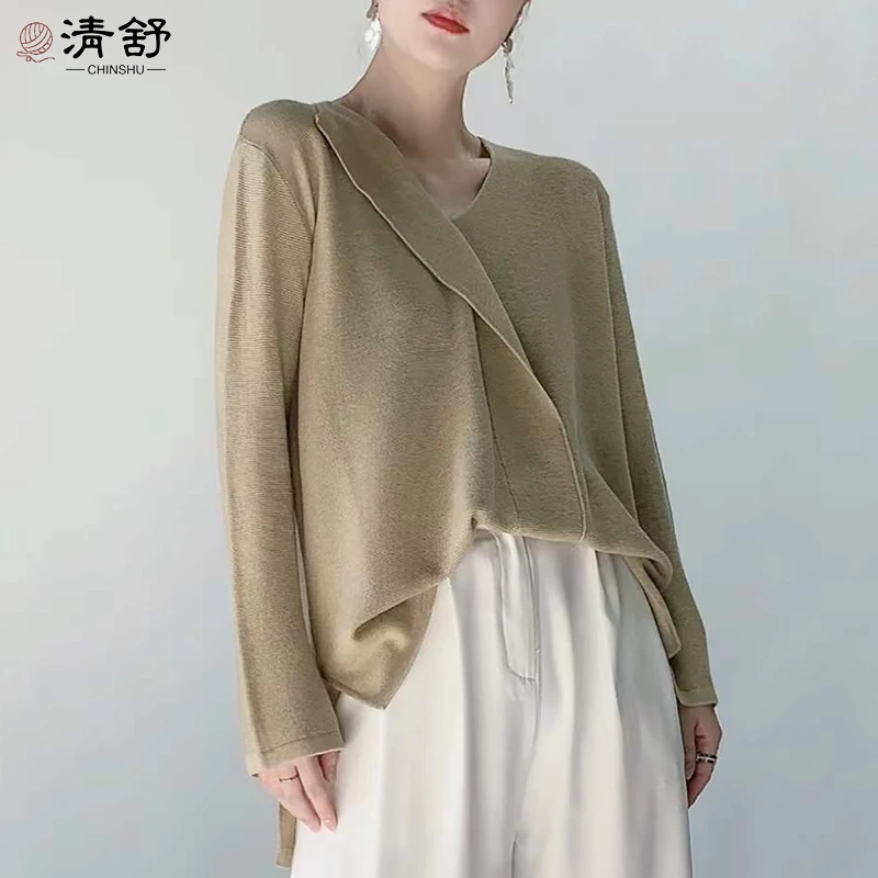 CHINSHU/清舒设计师款软糯细羊芼喇叭袖慵懒打底衫#9076