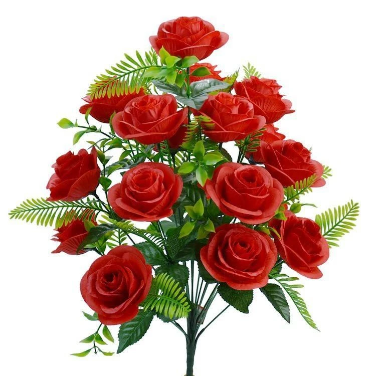 仿真玫瑰花假花插花新款18头把花园玫瑰绢花花束单支仙桃玫