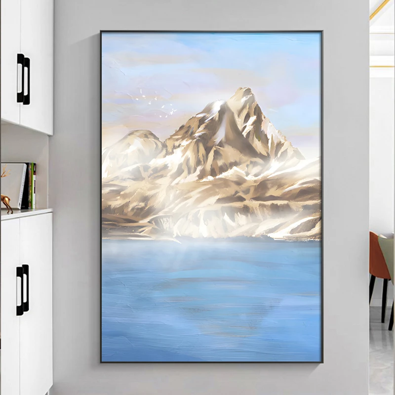 现代简约客厅装饰画侘寂风沙发背景墙壁画雪山玄关过道挂画落地画