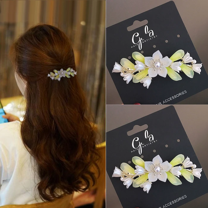 花朵弹簧夹大号时尚优雅一字夹精致顶夹气质古风超仙清新森系