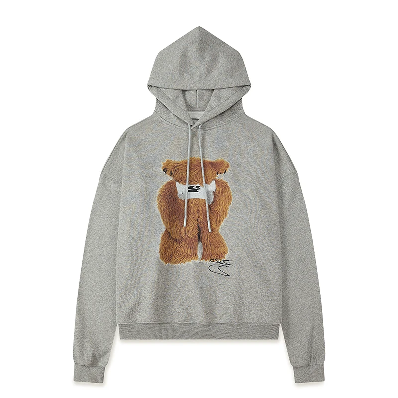 Crying center/哭喊中心哭哭长毛小熊花灰带帽卫衣情侣款秋冬宽松