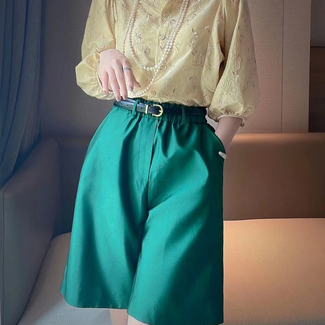 【深圳乐姐优选】绿色休闲百搭中短裤 没腰带哦