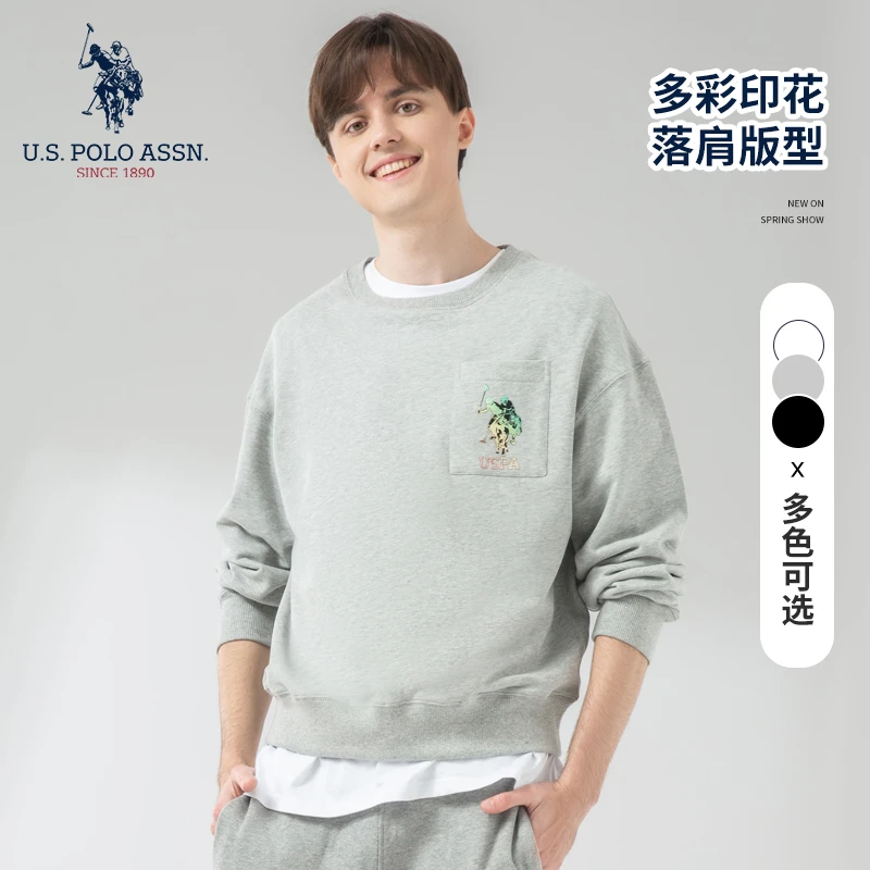 U.S. POLO ASSN.春秋情侣宽松圆领长袖透气流行运动套头休闲卫衣