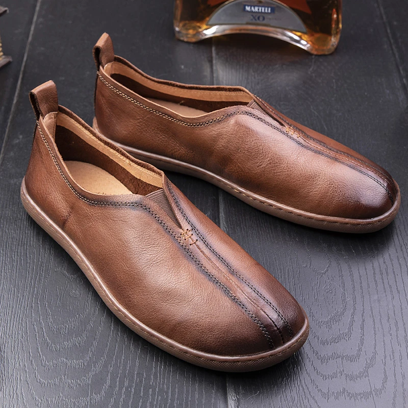 【原创手工】中国风渔夫鞋复古懒人鞋秋季一脚蹬软底乐福鞋 H21-7