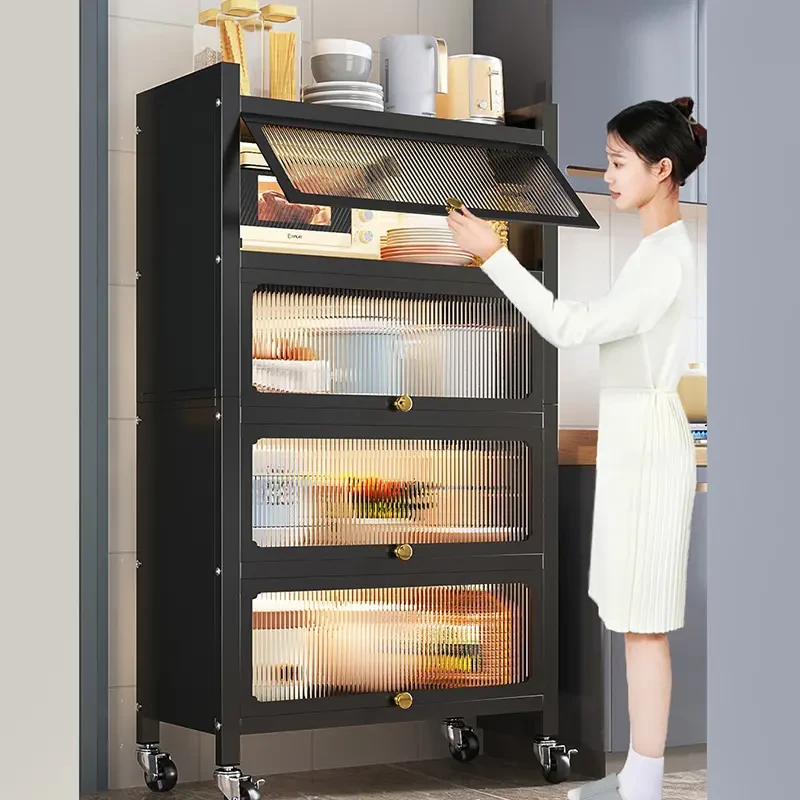 厨房置物架落地多层置物柜带门多功能橱柜碗碟锅具电器辅食储物柜