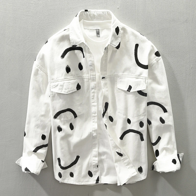 Z160秋冬纯棉男士个性休闲宽松数码印花数码印花长袖棉质衬衫外套