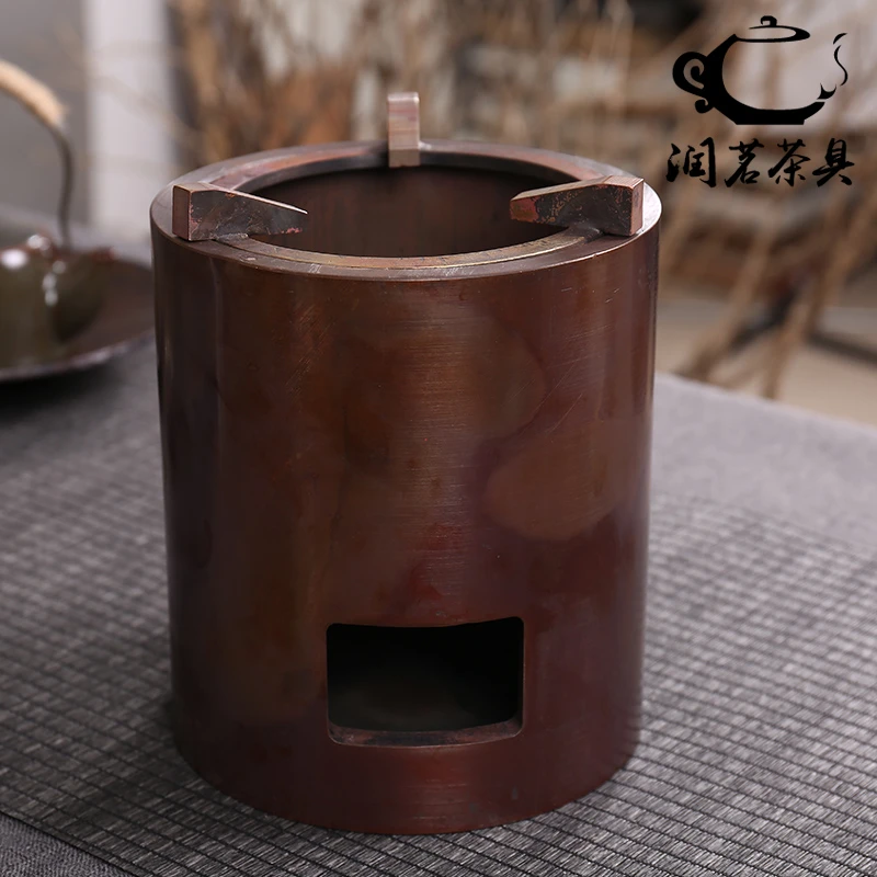 纯铜炭火炉带三脚支架紫铜风炉红铜茶道煮茶烧水炉复古烧水炭火盆
