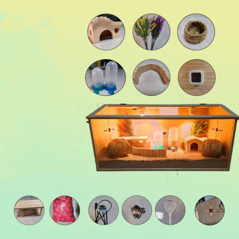 芦丁鸡双开门饲养箱专用笼原木亚克力发酵床别墅养仓鼠鹌鹑雏鸟