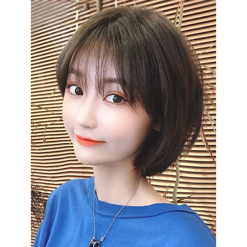 优选假发女短发真发全头套式真人发丝自然圆脸修脸bobo女士超短发