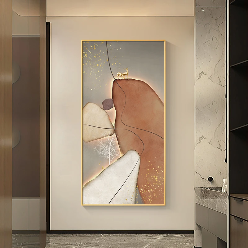 石来运转艺术装饰画寓意好挂画现代快递竖版入户进门画抽象氛围画