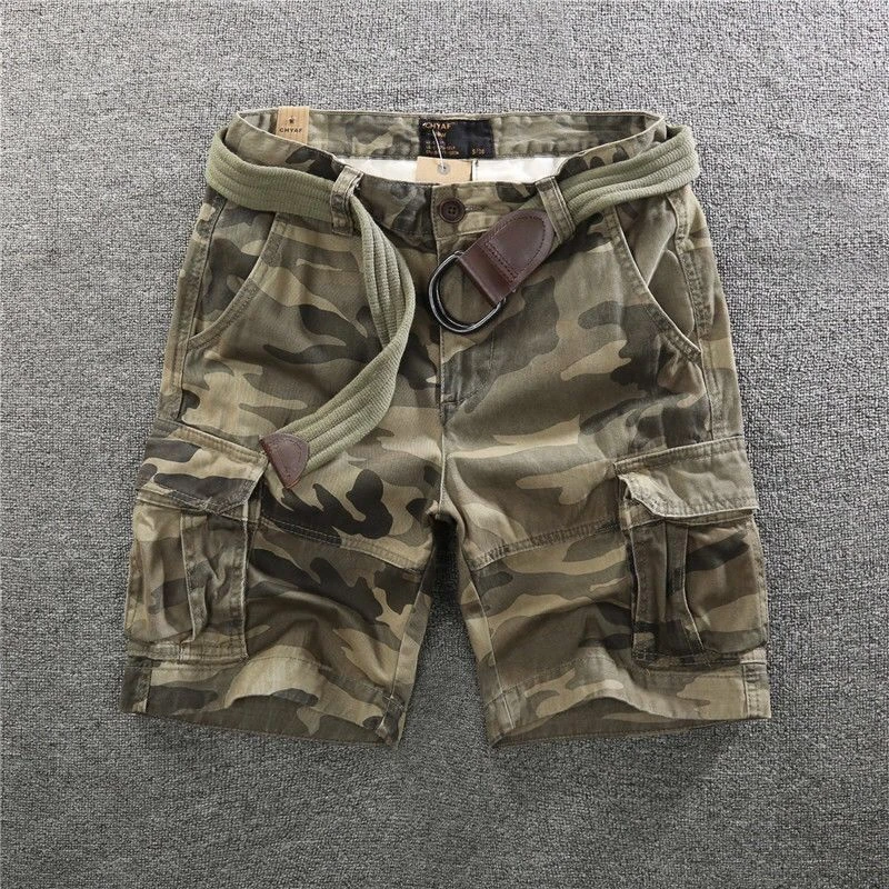 欧美复古宽松多口袋迷彩工装短裤男夏季薄款直筒五分中裤运动裤男