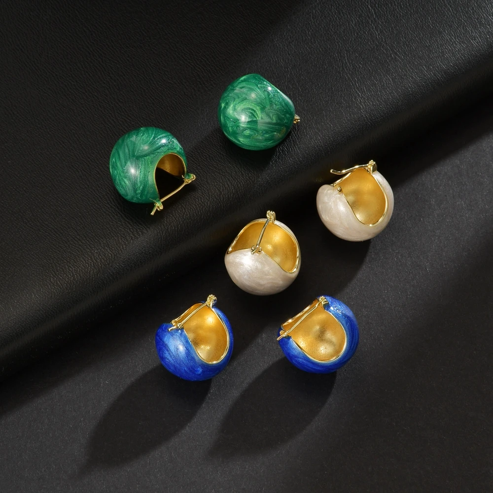 铜合金耳饰 潮流新中式 OL职场风滴釉球形通勤百搭耳钉【A-127】