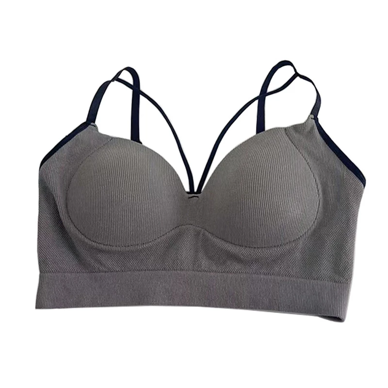 性感V领吊带小心机设计裹胸抹胸乳胶垫聚拢上托内衣大胸显小文胸