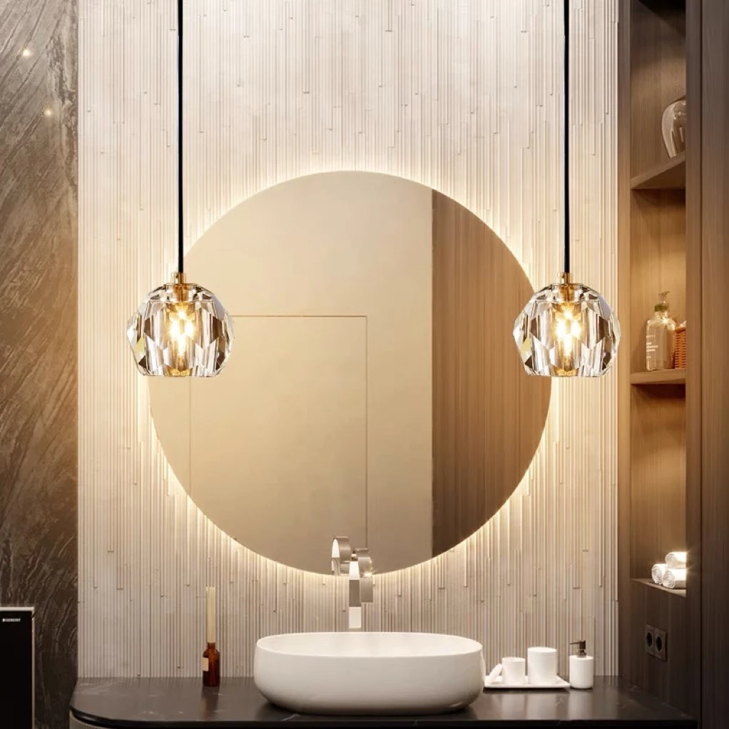 全铜轻奢现代床头吊灯水晶北欧温馨卧室房间长吊线吧台飘窗小吊灯