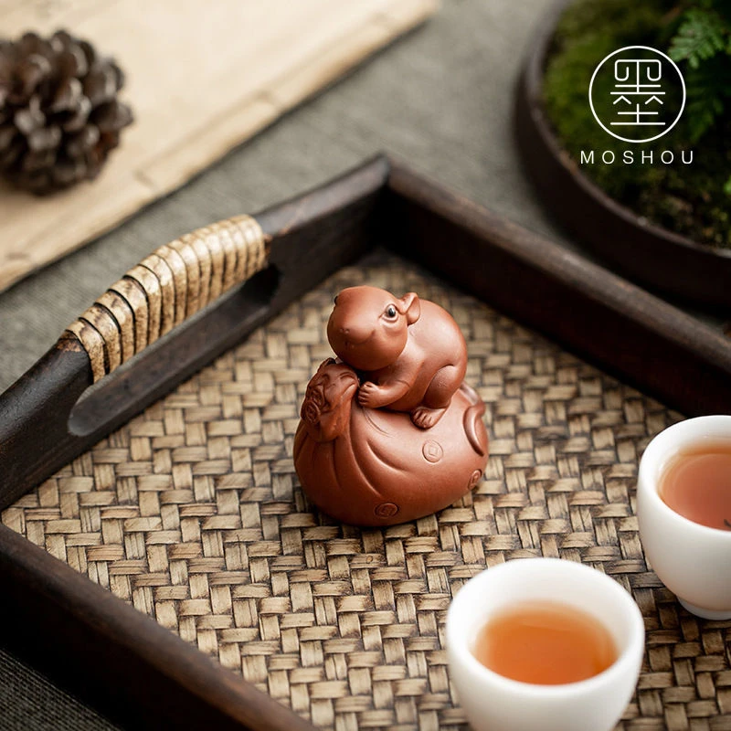 精品紫砂老鼠茶玩茶宠茶道配件陶瓷功夫茶具可养茶宠招财精致手工