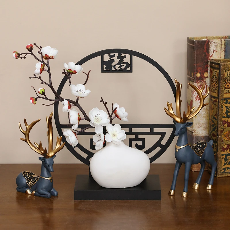 新中式风对鹿摆件轻奢高级感家居玄关酒柜工艺品装饰品摆件客厅