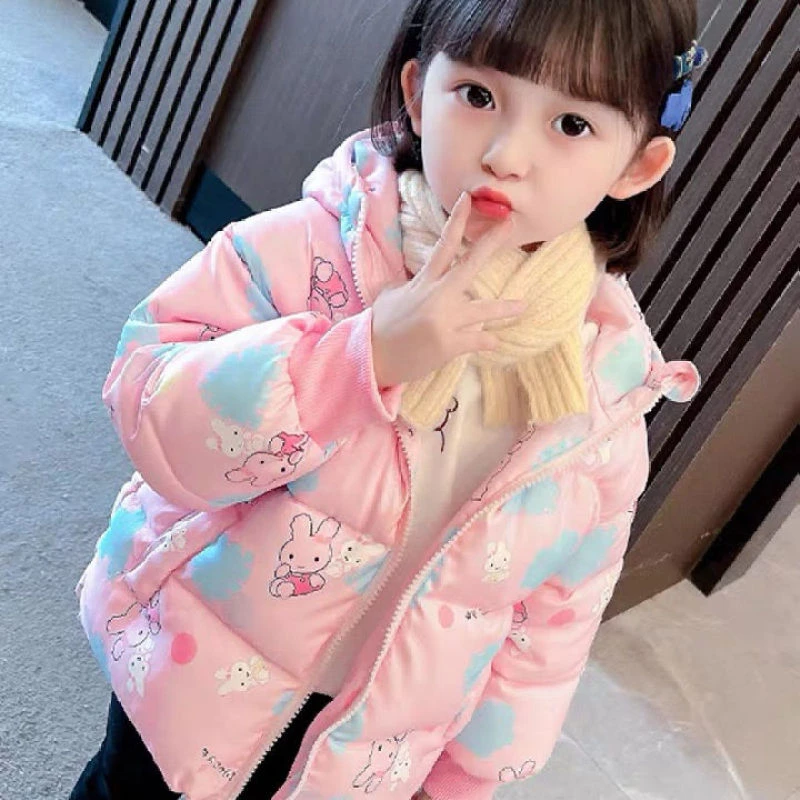 女童棉服外套秋冬新款女宝宝棉袄儿童装拉链衫棉袄带帽冬天花棉袄