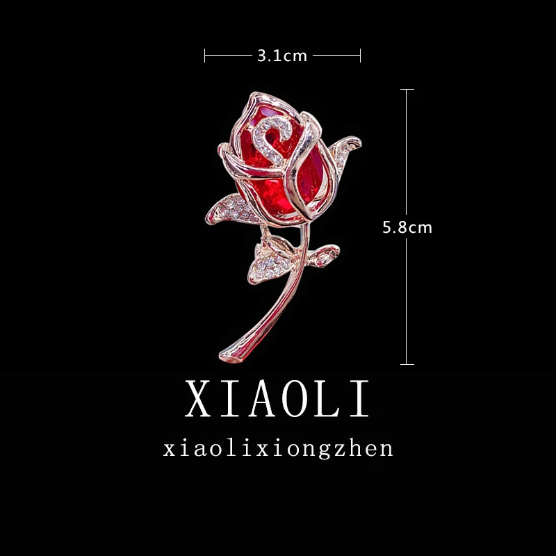 气质水晶红玫瑰胸针大衣毛衣胸花网红