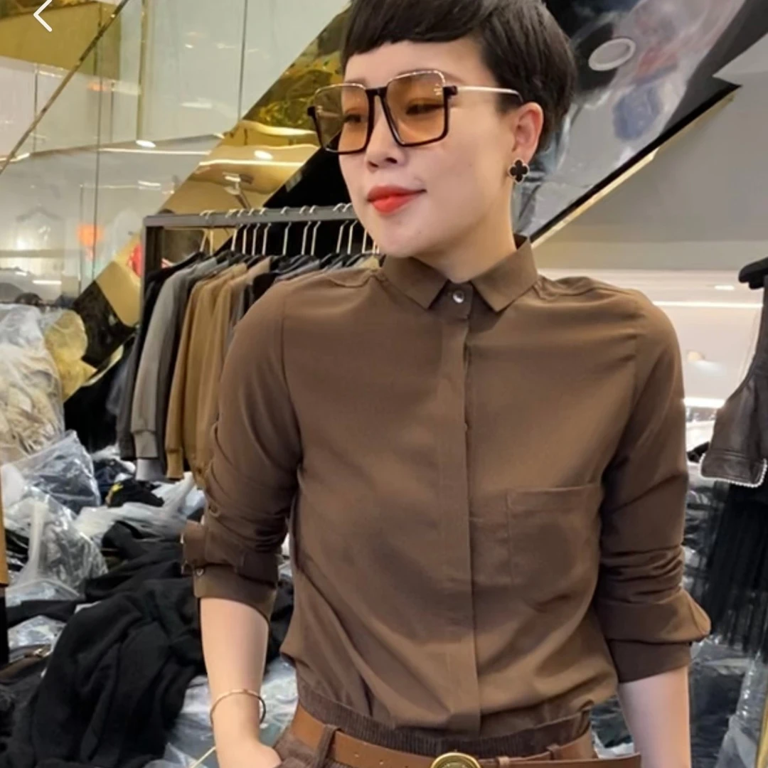 JING2025高端女装品质百搭经典衬衫前排口雪纺长袖衬衣秋冬女