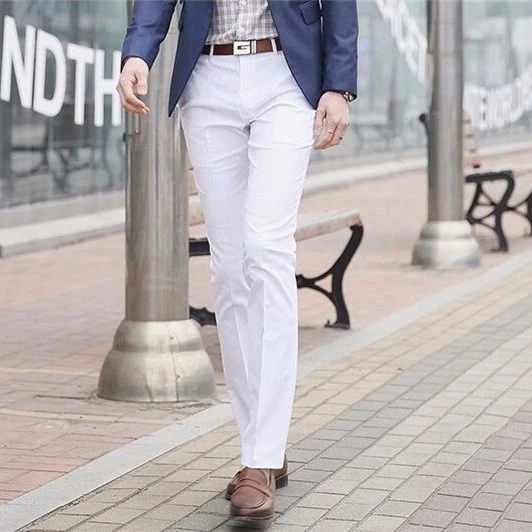 秋季修身白色直筒西裤男商务休闲免烫西装裤时尚英伦裤子长裤高腰